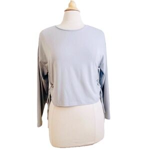 ZARA Womens Gray Side Tie Cinched Long Sleeve Top Blouse Shirt S Small EUC